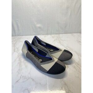 ROTHY'S THE FLAT ROUND TOE BLACK AND CREAM PLAID RETIRED PATTERN SIZE 6 SLIP ON